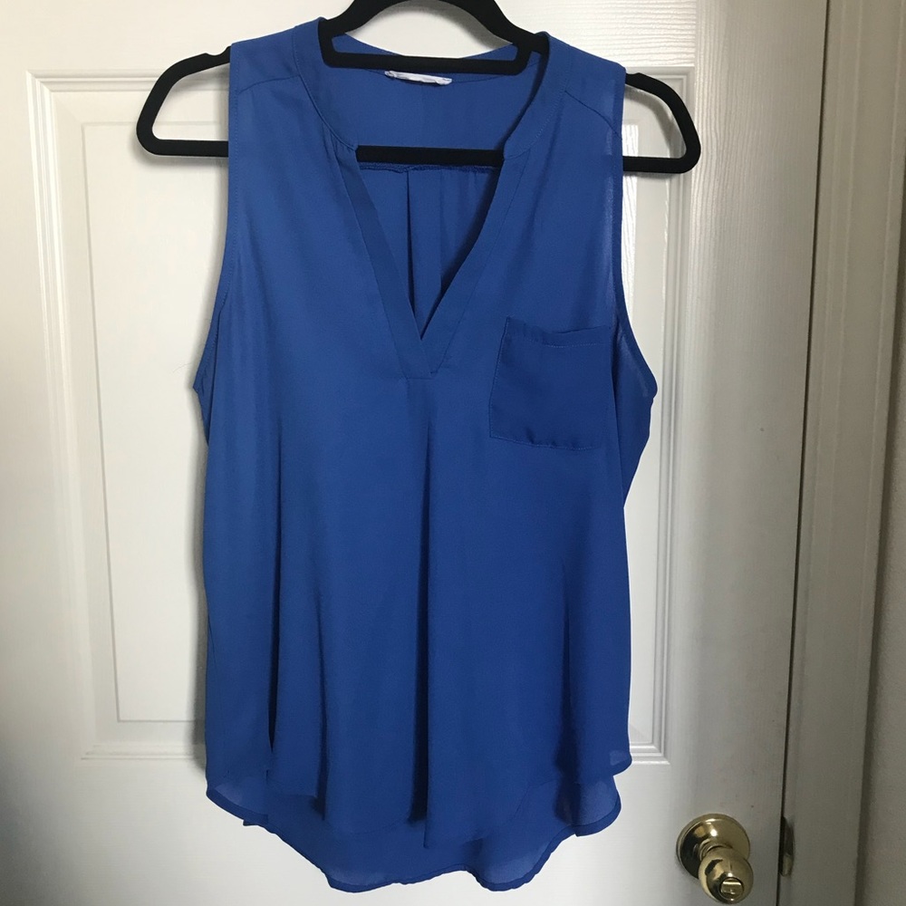 Lush | Blue Split Neck Woven Tank Top